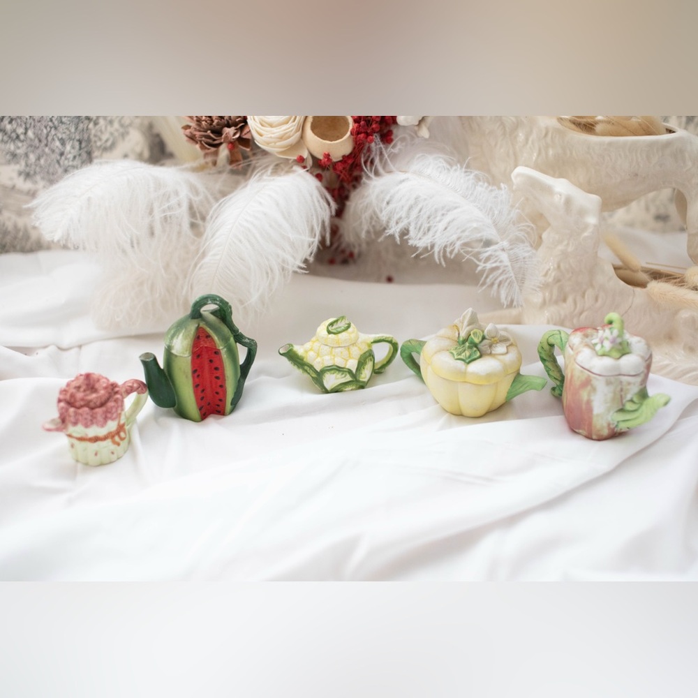 Set of Miniature Fruit and Vegetable Teapots